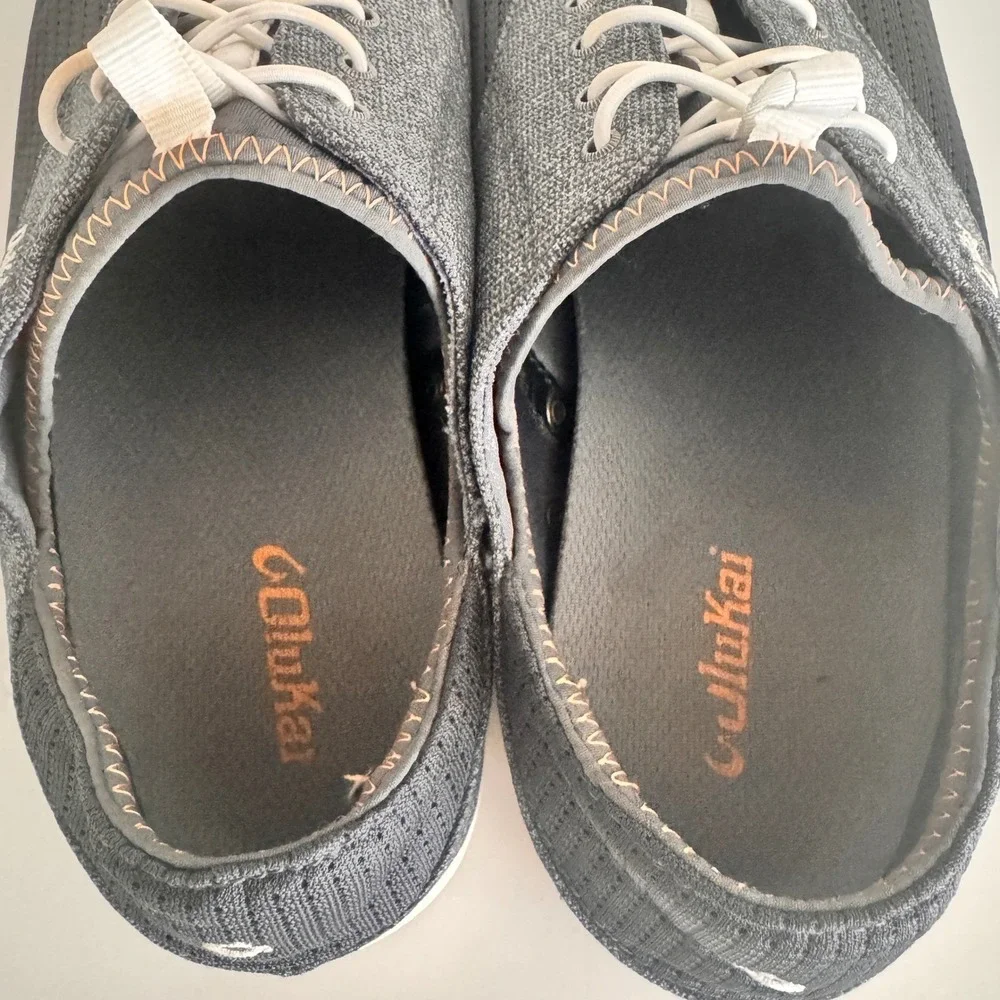 Olukai Nohea‎ Moku Sneakers Mens 11.5 Grey Navy Mesh Boat Shoes Slip On No Tie